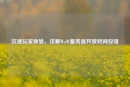 沉浸玩家體驗(yàn)，詳解WoW服務(wù)器開放時(shí)間安排